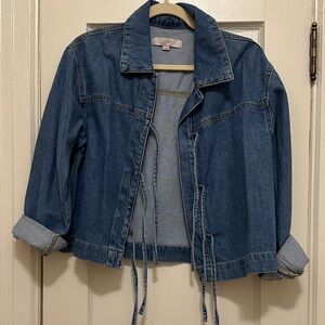 NWOT LOFT Dark Blue Jean Jacket with Tie Details
